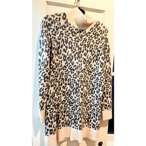 LOFT Leopard Print Long Sleeve Sweater Dress - Large